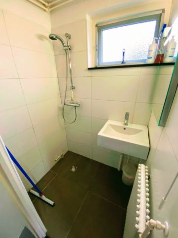 Kleine Badezimmer mit Dusche und Waschbecken, renoviert